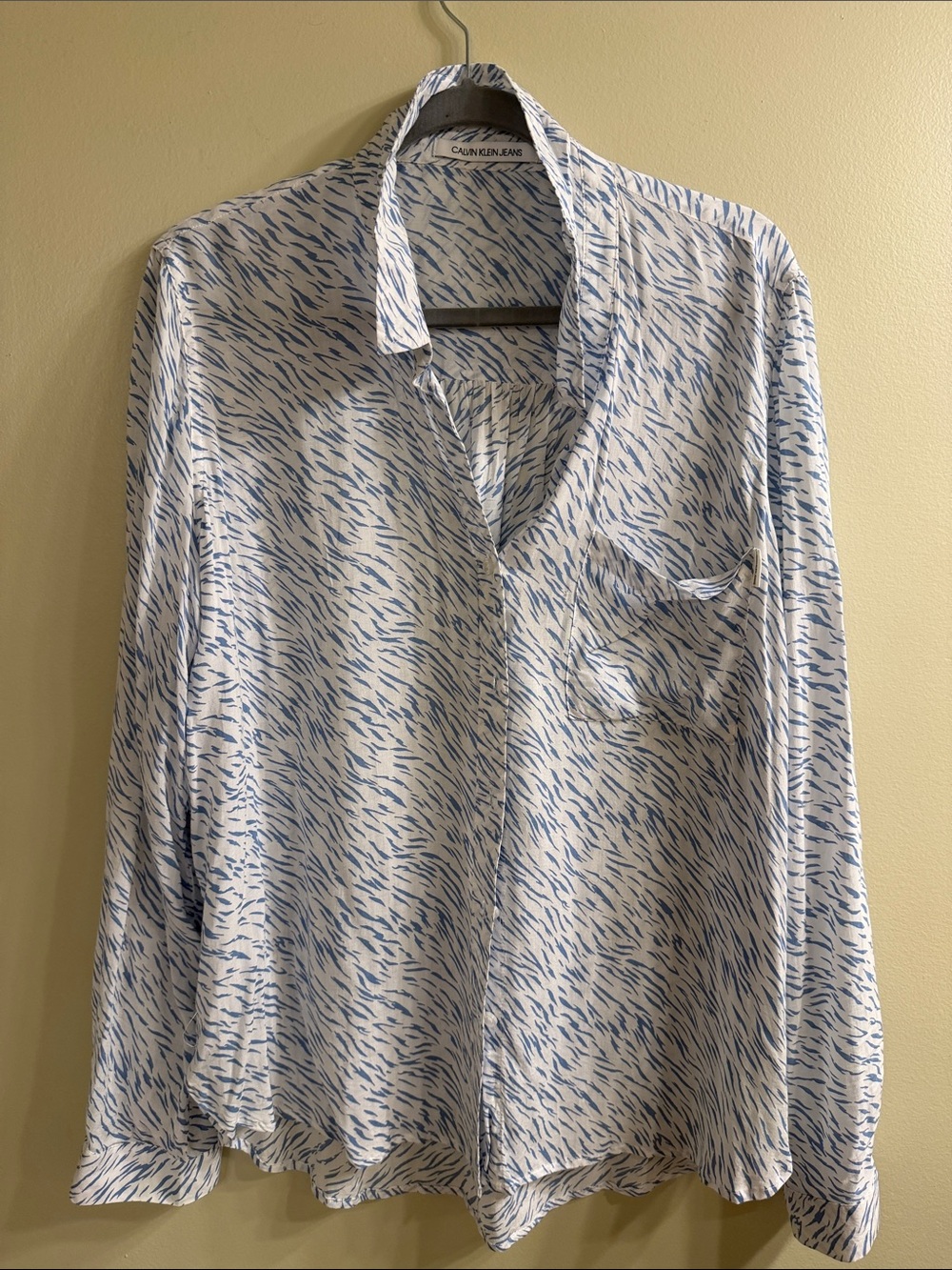 Calvin Klein White Button-Down Shirt with Blue Animal -Print